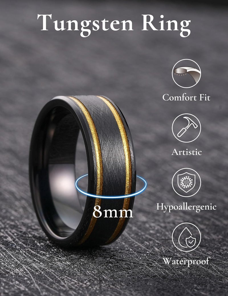 King Will Tungsten Rings for Men Two Tone Grooved Mens Wedding Band Cool Promise Engagement Matte Finished Beveled Edge - Image 2